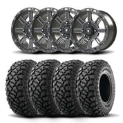 Set of Four Bullite Lancer Wheels 14" Gray And Kenda K3204R Klever XT Tires [27x11R-14]