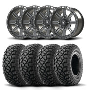Set of Four Bullite Lancer Wheels 14" Gray And Kenda K3204R Klever XT Tires [27x11R-14]