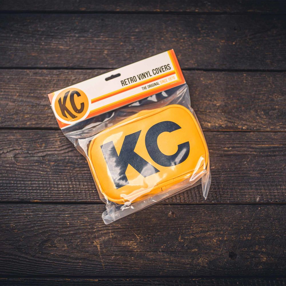 KC HiLiTES Cover; Retro 5x7" Rectangular Vinyl Yellow w/ Black KC Soft (pr)