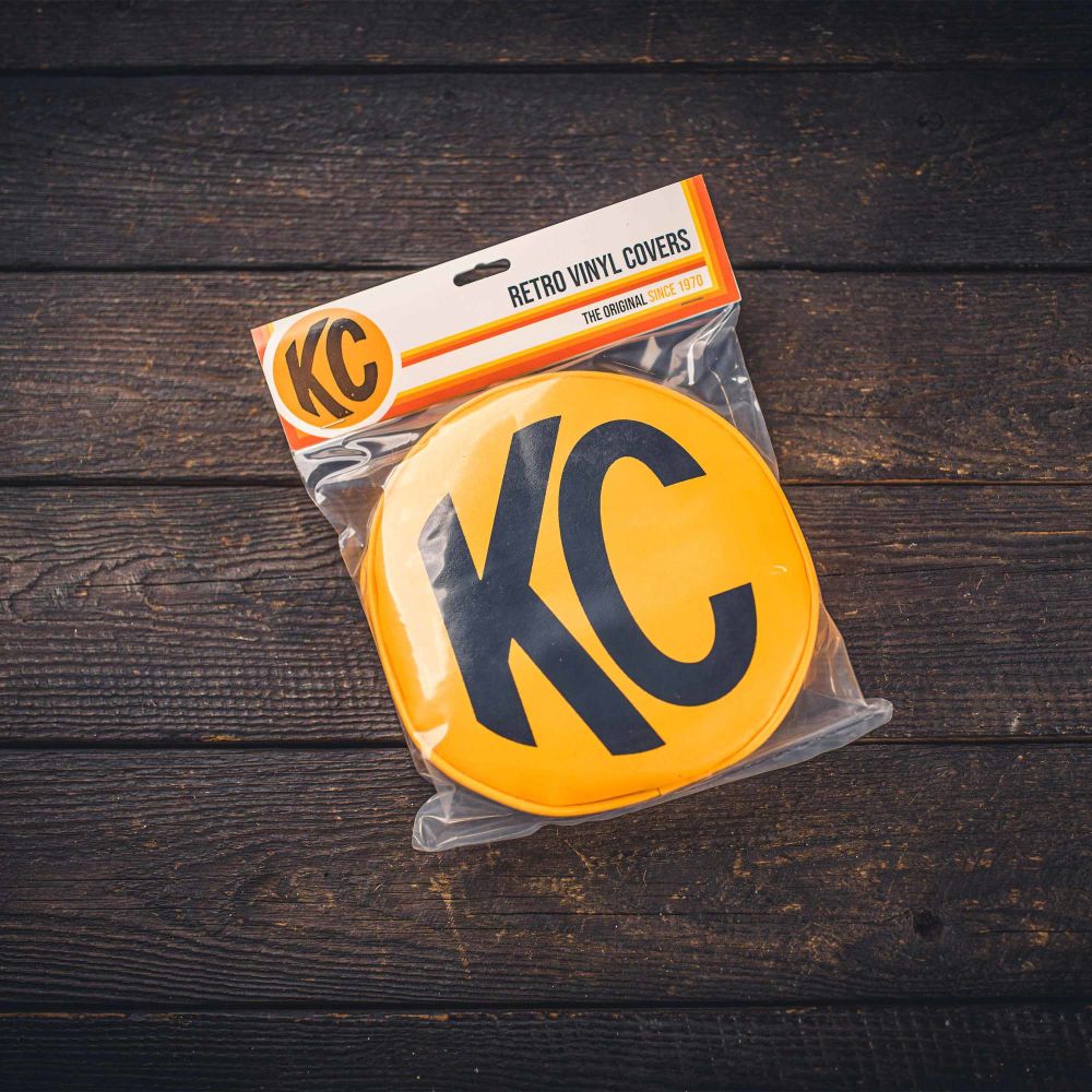 KC HiLiTES Cover; Retro 8" Vinyl Yellow w/ Black KC Soft (pr) 5801