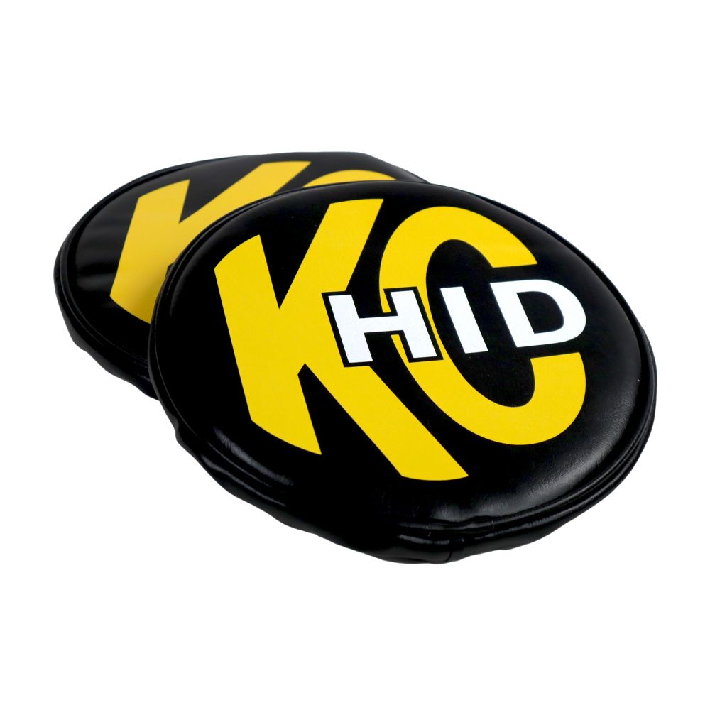 KC HiLiTES 8" Light Cover - Soft Vinyl - Pair - Black w/ Yellow KC HID Logo