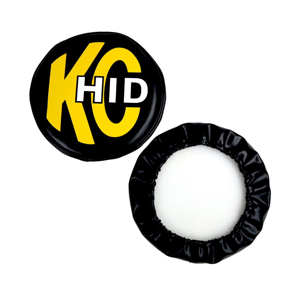 KC HiLiTES 8" Light Cover - Soft Vinyl - Pair - Black w/ Yellow KC HID Logo