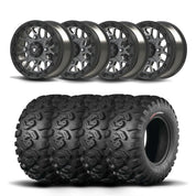 Set of Four Bullite Rider Wheels 14" Gray And Kenda K3201 Mastodon HT Tires [26x9R-14]