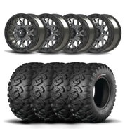 Set of Four Bullite Rider Wheels 14" Gray And Kenda K3201 Mastodon HT Tires [26x11R-14]