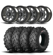 Set of Four Bullite Ruler Wheels 14" Gray And Kenda K3203 Mastodon AT Tires [28x9R-14]