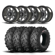 Set of Four Bullite Ruler Wheels 14" Gray And Kenda K3203 Mastodon AT Tires [32x10R-14]
