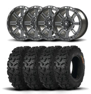 Set of Four Bullite Lancer Wheels 14" Gray And Kenda K587 Bearclaw HTR Tires [28x9R-14]