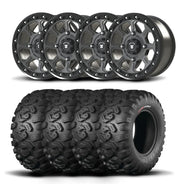 Set of Four Bullite Ruler Wheels 15" Gray And Kenda K3201 Mastodon HT Tires [33x10R-15]