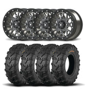 Set of Four Bullite Rider Wheels 14" Gray And Kenda K592 Bearclaw EVO Tires [28x9-14]