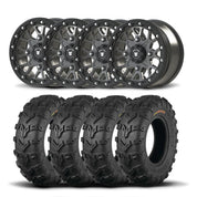 Set of Four Bullite Rider Wheels 14" Gray And Kenda K592 Bearclaw EVO Tires [26x11-14]