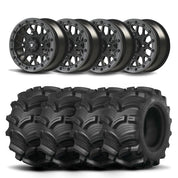 Set of Four Bullite Rider Wheels 14" Gray And Kenda K538 Executioner Tires [28x11-14]