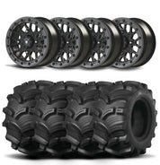 Set of Four Bullite Rider Wheels 14" Gray And Kenda K538 Executioner Tires [28x11-14]