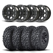 Set of Four Bullite Ruler Wheels 14" Gray And Kenda K3204R Klever XT Tires [32x10R-14]