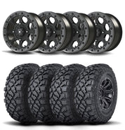 Set of Four Bullite Ruler Wheels 14" Gray And Kenda K3204R Klever XT Tires [32x10R-14]