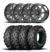 Set of Four Bullite Lancer Wheels 14" Gray And Kenda K3203 Mastodon AT Tires [28x9R-14]