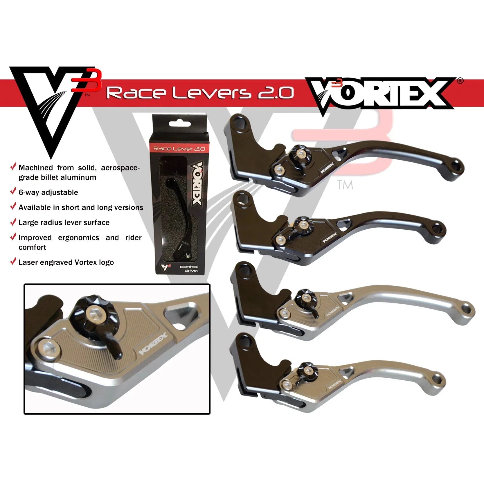 Vortex Black V3 2.0 Short Brake Lever - LVB160