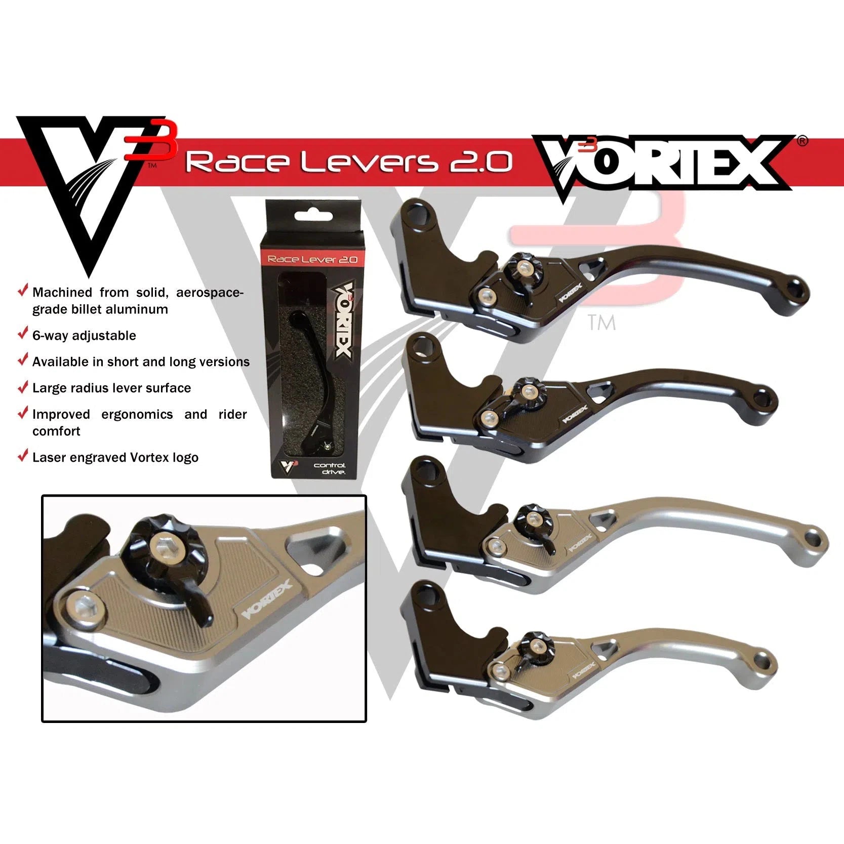 Vortex Black V3 2.0 Long Brake Lever - LVB201