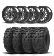 Set of Four Bullite Rider Wheels 14" Gray And Kenda K587 Bearclaw HTR Tires [28x11R-14]