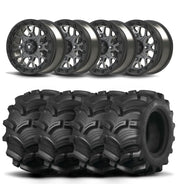 Set of Four Bullite Rider Wheels 14" Gray And Kenda K538 Executioner Tires [28x9-14]