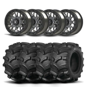 Set of Four Bullite Rider Wheels 14" Gray And Kenda K538 Executioner Tires [28x11-14]