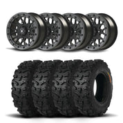 Set of Four Bullite Rider Wheels 14" Gray And Kenda K587 Bearclaw HTR Tires [27x9.5R-14]