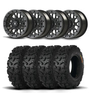 Set of Four Bullite Rider Wheels 14" Gray And Kenda K587 Bearclaw HTR Tires [28x9R-14]