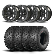 Set of Four Bullite Ruler Wheels 14" Gray And Kenda K3201 Mastodon HT Tires [32x10R-14]