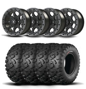 Set of Four Bullite Ruler Wheels 14" Gray And Kenda K3201 Mastodon HT Tires [32x10R-14]