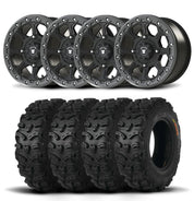 Set of Four Bullite Ruler Wheels 14" Gray And Kenda K587 Bearclaw HTR Tires [28x9R-14]