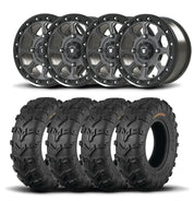 Set of Four Bullite Ruler Wheels 14" Gray And Kenda K592 Bearclaw EVO Tires [26x9-14]