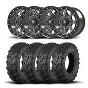 Set of Four Bullite Ruler Wheels 14" Gray And Kenda K592 Bearclaw EVO Tires [26x11-14]