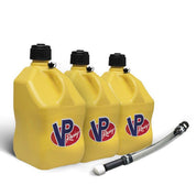 VP Racing 3 Pack Yellow 5.5 Gallon Square Utility Jugs + Deluxe Fill Hose