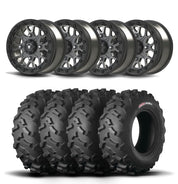 Set of Four Bullite Rider Wheels 14" Gray And Kenda K3203 Mastodon AT Tires [30x10R-14]