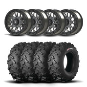 Set of Four Bullite Rider Wheels 14" Gray And Kenda K3203 Mastodon AT Tires [28x9R-14]