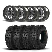 Set of Four Bullite Rider Wheels 14" Gray And Kenda K587 Bearclaw HTR Tires [28x9R-14]