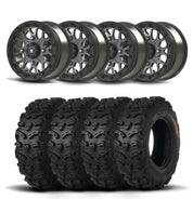 Set of Four Bullite Rider Wheels 14" Gray And Kenda K587 Bearclaw HTR Tires [28x9R-14]