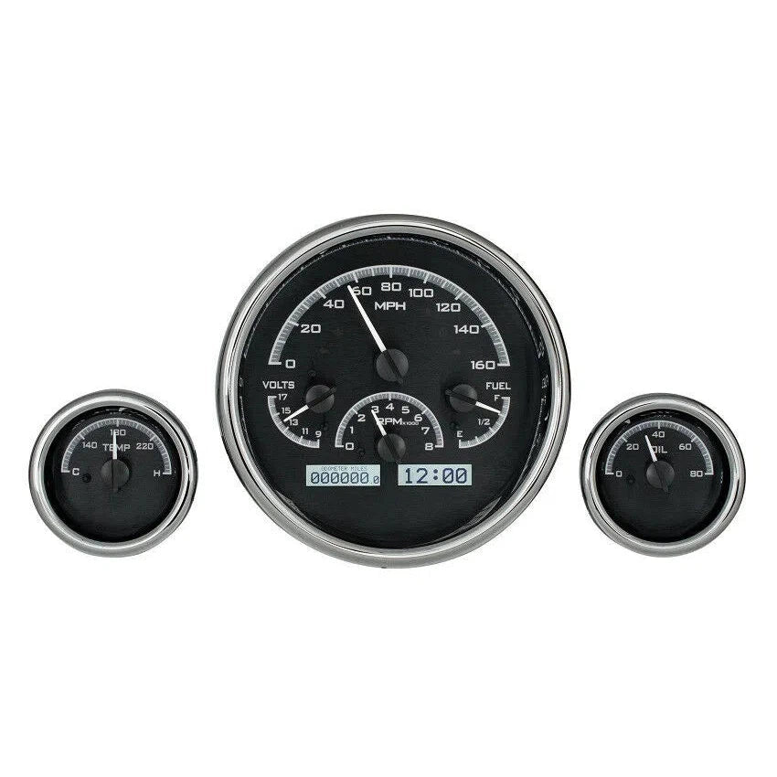 Dakota Digital Universal 3 Round Analog Gauge System Black Blue Kit VHX-1013-Lionparts Powersports