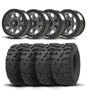 Set of Four Bullite Ruler Wheels 14" Gray And Kenda K587 Bearclaw HTR Tires [26x11R-14]