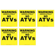 Set of 5 Yellow Plastic Sign 11 1/4 Inch 024 Gauge Warning No Atvs