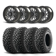 Set of Four Bullite Rider Wheels 14" Gray And Kenda K3204R Klever XT Tires [27x11R-14]