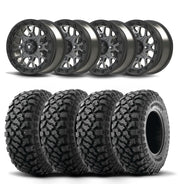 Set of Four Bullite Rider Wheels 14" Gray And Kenda K3204R Klever XT Tires [27x11R-14]