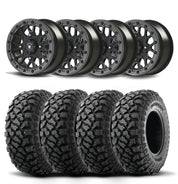 Set of Four Bullite Rider Wheels 14" Gray And Kenda K3204R Klever XT Tires [27x11R-14]