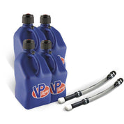 VP Racing 4 Pack Blue 5.5 Gallon Square Utility Jugs + 2 Deluxe Fill Hoses