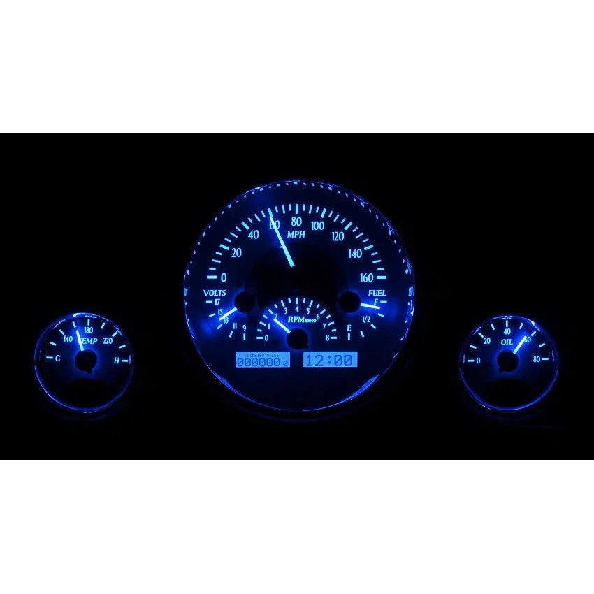 Dakota Digital Universal 3 Round Analog Gauge System Black Blue Kit VHX-1013-Lionparts Powersports