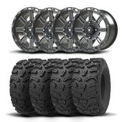 Set of Four Bullite Lancer Wheels 14" Gray And Kenda K587 Bearclaw HTR Tires [26x11R-14]