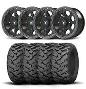 Set of Four Bullite Ruler Wheels 15" Gray And Kenda K3203 Mastodon AT Tires [35x10R-15]