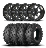 Set of Four Bullite Lancer Wheels 14" Black And Kenda K3203 Mastodon AT Tires [28x9R-14]