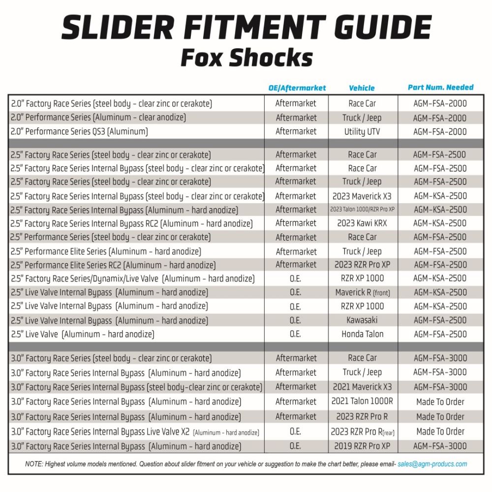 AGM Products Suspension Slider 2in Fox Brand AGM-FSA-2000