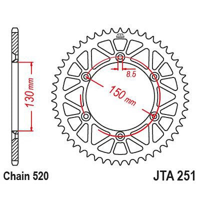 JT Sprockets Rear Racelite Aluminum Race Sprocket Black 51 Tooth 51T 520 Chain
