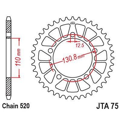 JT Sprockets Rear Racelite Aluminum Race Sprocket Black 44 Tooth 44T 520 Chain